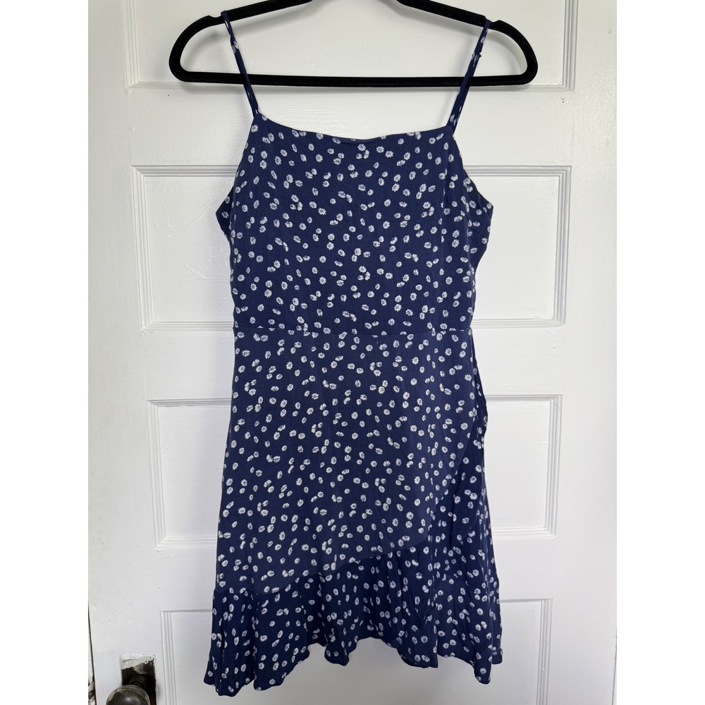 Altar'd State Navy Blue Daisy Floral Faux Wrap Mini Dress Ruffle Hem BE54539 Med